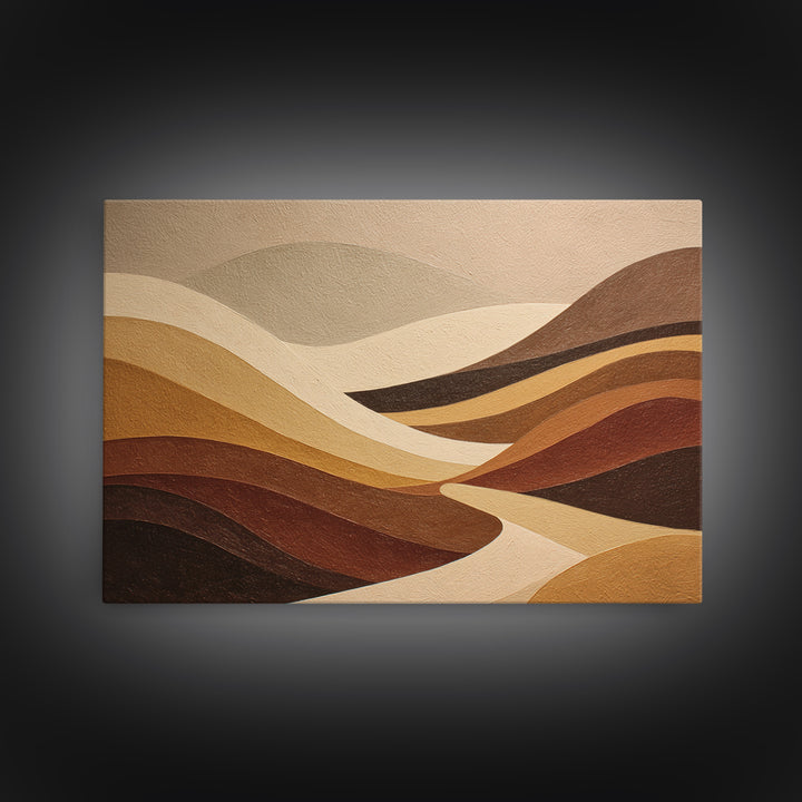 Warm Brown Desert Landscape Framed Canvas Print, Monochrome Art, Wallpaper Mural, Living Room Decor, Watercolor Art, Mono, MON-3x2-85