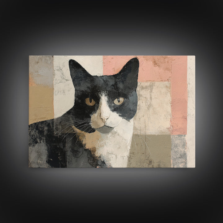 Monochrome Cat Portrait Framed Canvas Print, Monochrome Art, Modern Decor, Living Room Decor, Fine Art, Mono, Poster, MON-3x2-87