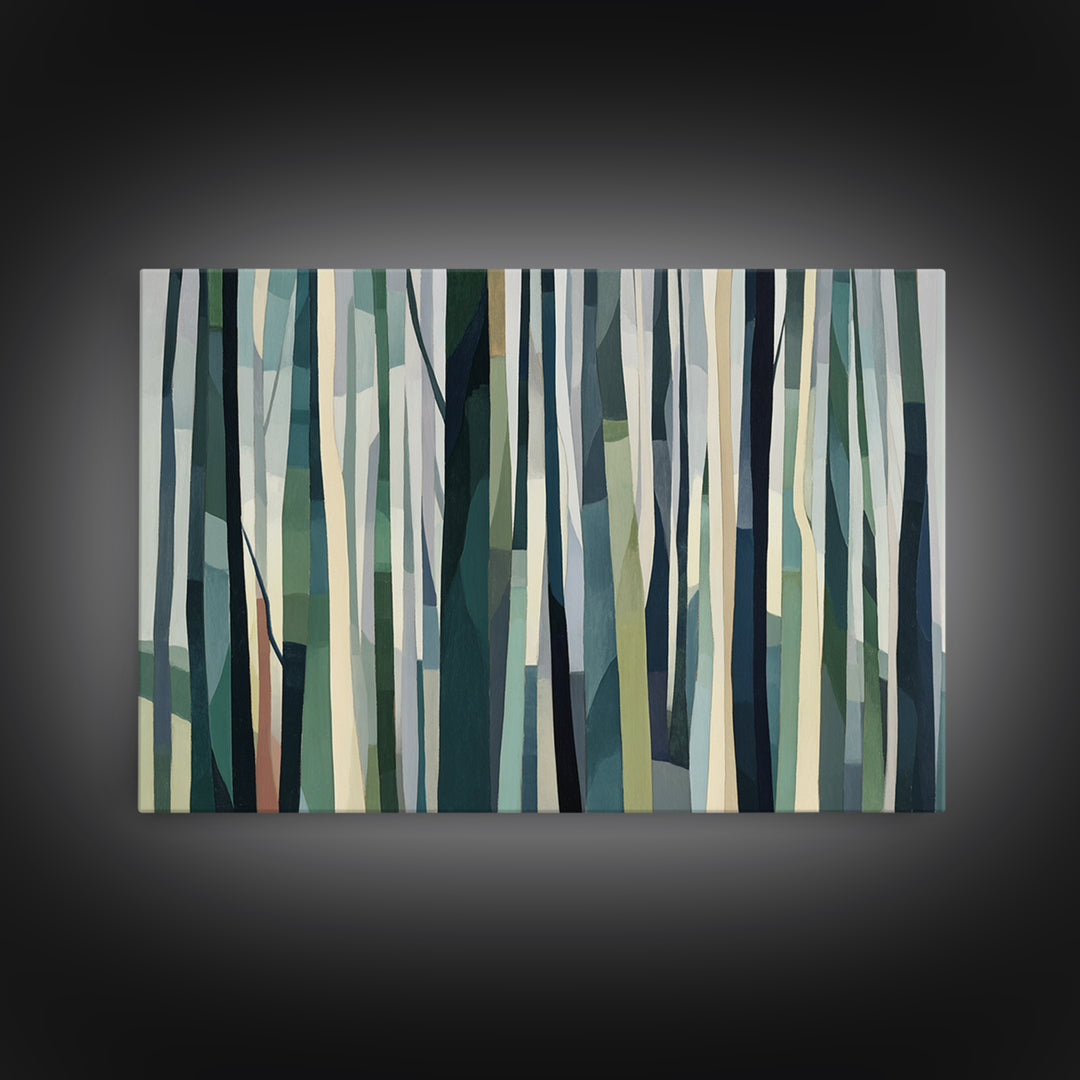 Deep Green Forest Silhouette Study Canvas Print, Monochrome Art, Modern Art, Living Room Decor, Fine Art, Mono, MON-3x2-89