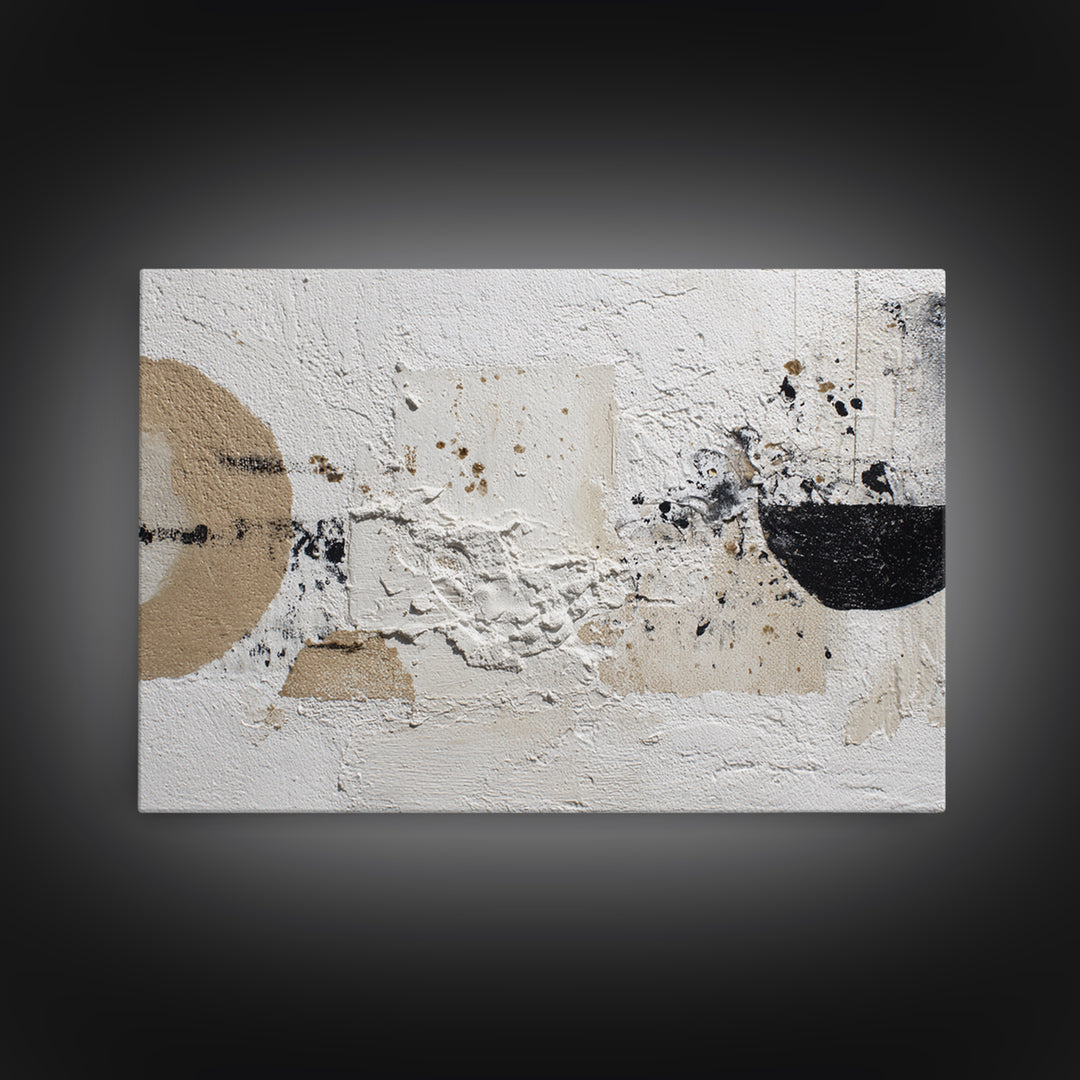 Ivory White Plaster Texture Composition Framed Canvas Print, Monochrome Art, Textured Wall Art, Living Room Decor, Mono, MON-3x2-9