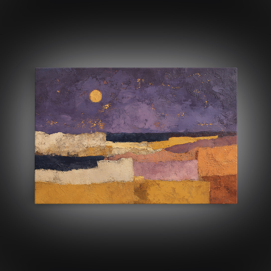Purple Night Sky Framed Canvas Print, Monochrome Art, Poster, Living Room Decor, Oil Painting, Mono, Textured Wall Art, MON-3x2-91