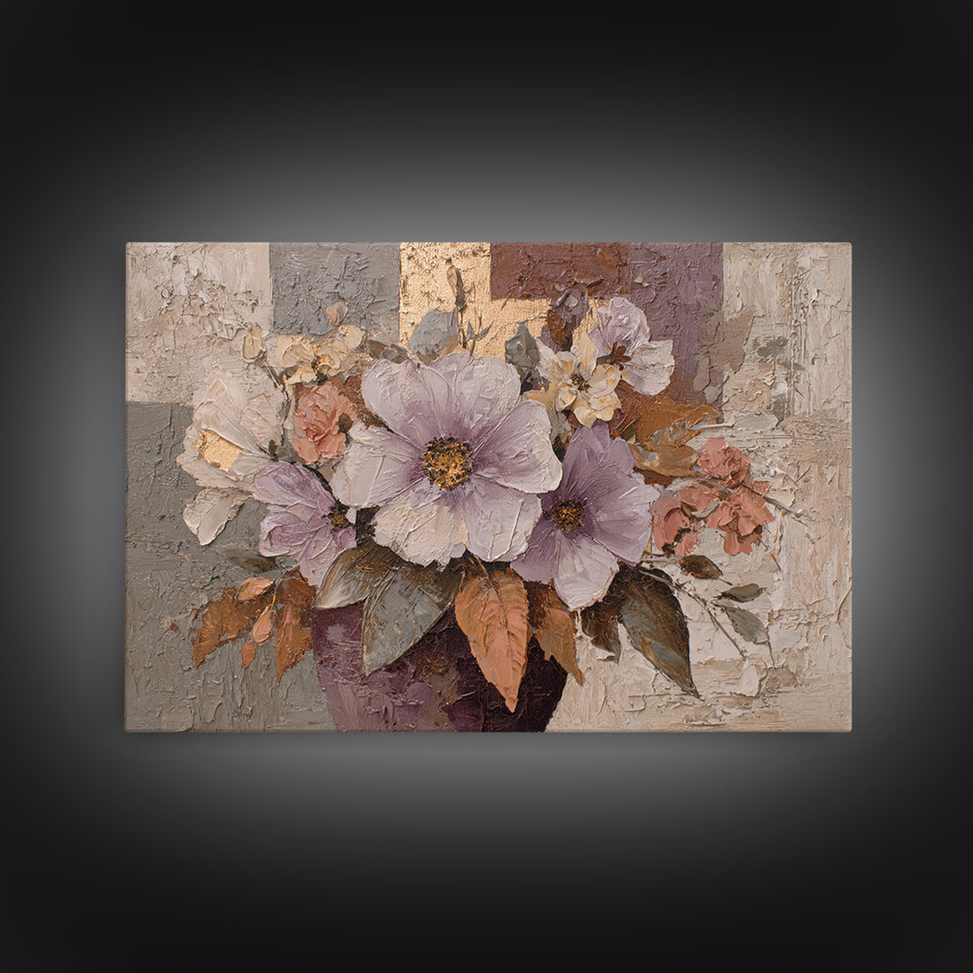 Monochrome Floral Bouquet Canvas Print, Monochrome Art, Boho Wall Art, Living Room Decor, Fine Art, Mono, Neutral Decor, MON-3x2-94