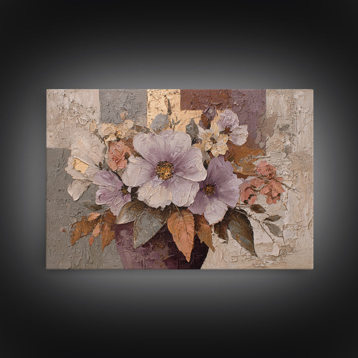 Monochrome Floral Bouquet Canvas Print, Monochrome Art, Boho Wall Art, Living Room Decor, Fine Art, Mono, Neutral Decor, MON-3x2-94