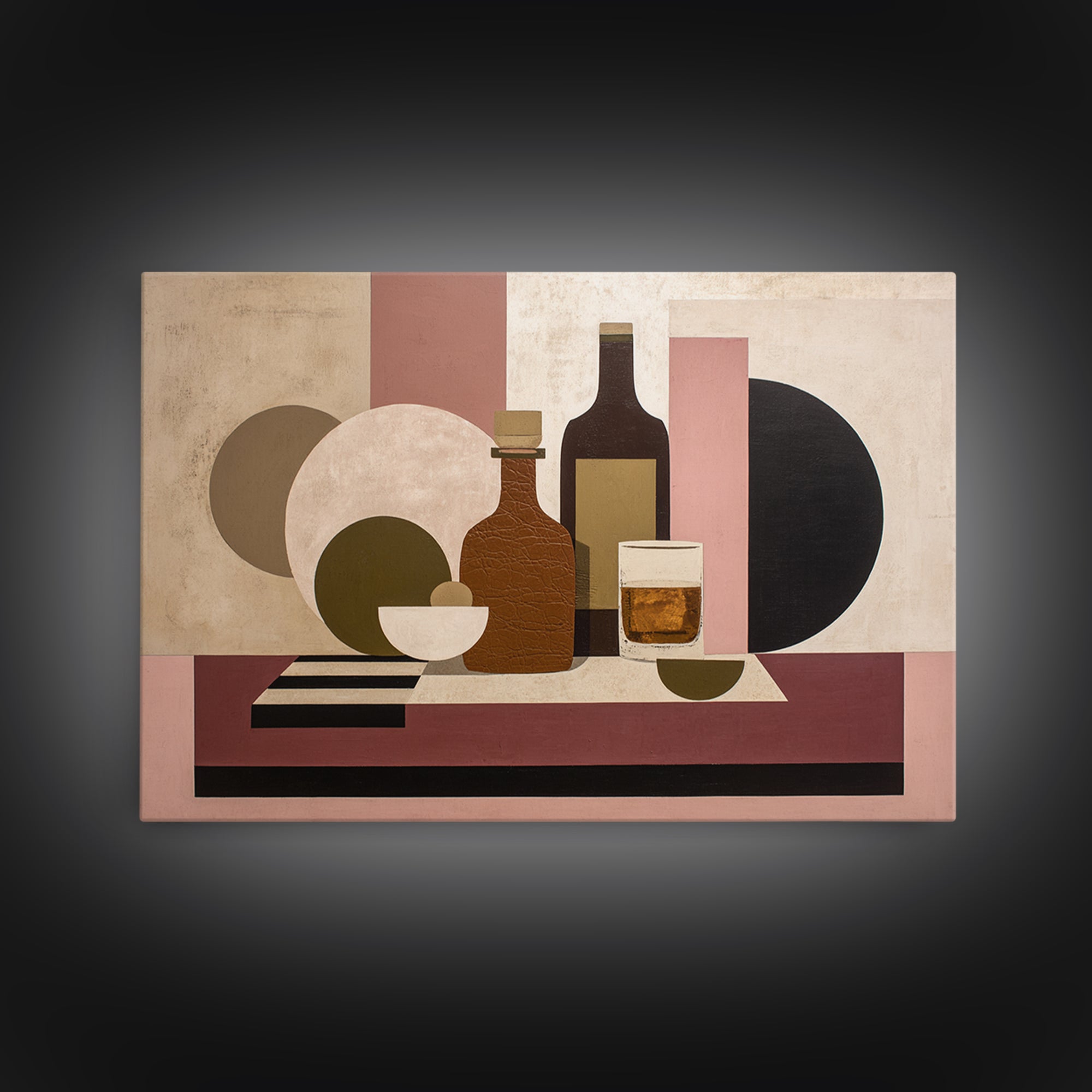 Brown Leather and Whiskey Still Life Framed Canvas Print, Monochrome Art, Minimalist Decor, Living Room Decor, Fine Art, Mono, MON-3x2-99