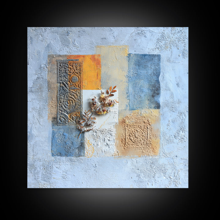 Indigo and Saffron Textile Abstraction Canvas Print, Moroccan Art, Moroccan, Living Room Decor, Abstract Art, Marrakesh, MOR-1x1-15