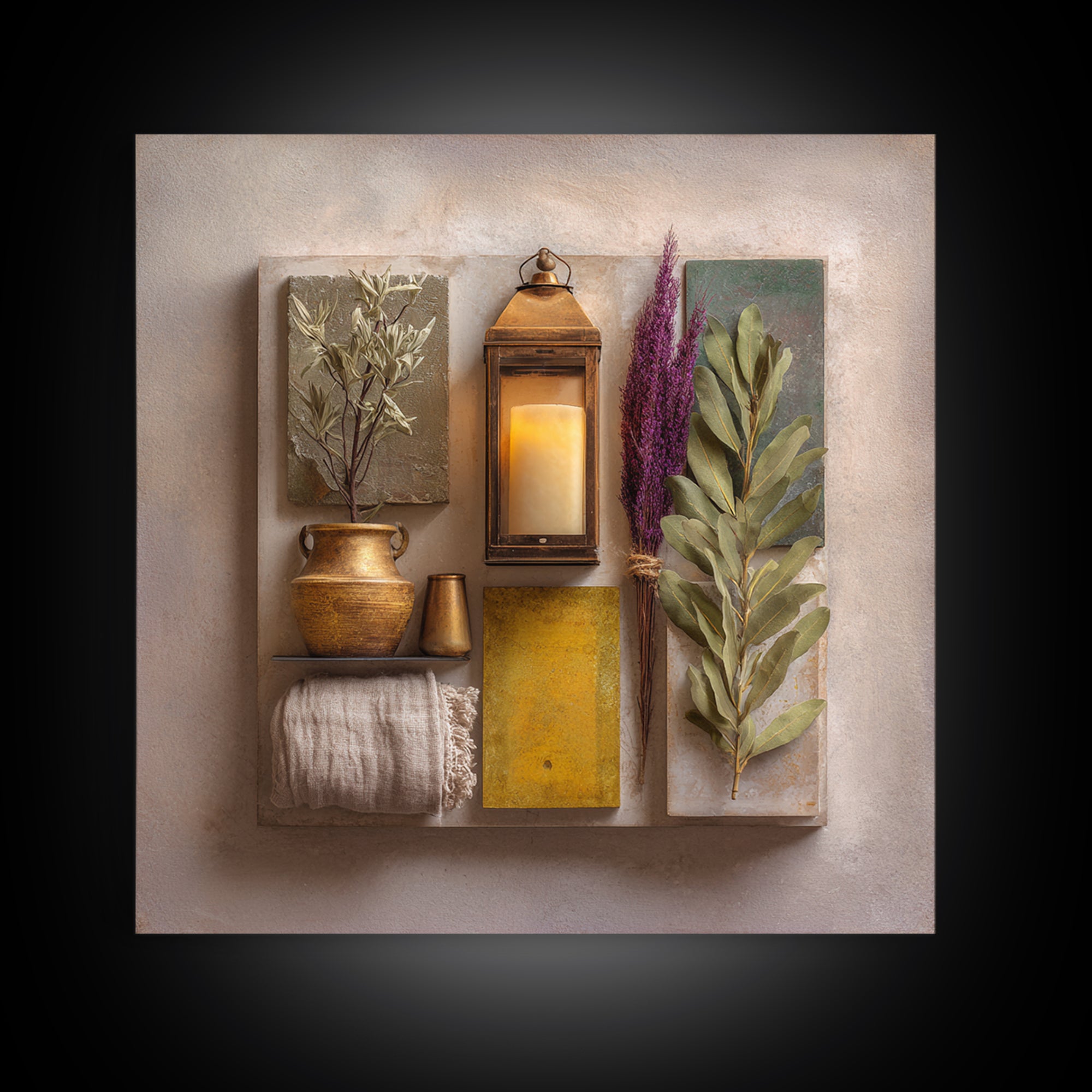 Brass Lantern Still Life Casting Lace Shadows Framed Canvas Print, Moroccan Art, Living Room Decor, Abstract Art, Marrakesh, MOR-1x1-33