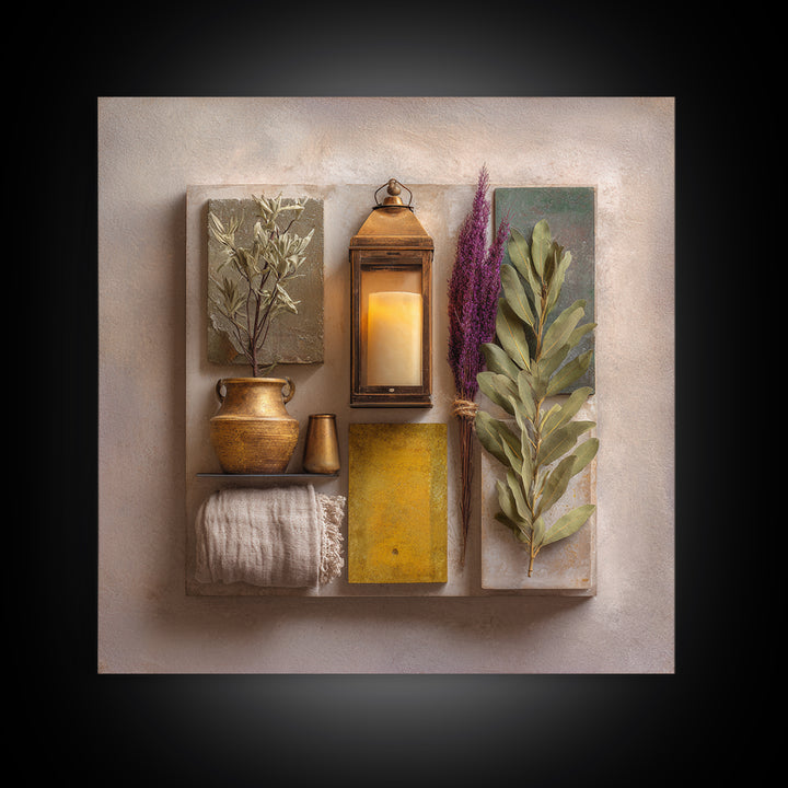 Brass Lantern Still Life Casting Lace Shadows Framed Canvas Print, Moroccan Art, Living Room Decor, Abstract Art, Marrakesh, MOR-1x1-33