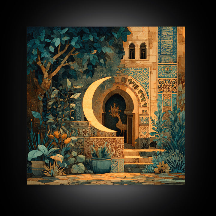Camel Silhouette Beneath Crescent Moon Canvas Print, Moroccan Art, Digital Download Art, Living Room Decor, Fine Art, Marrakesh, MOR-1x1-35