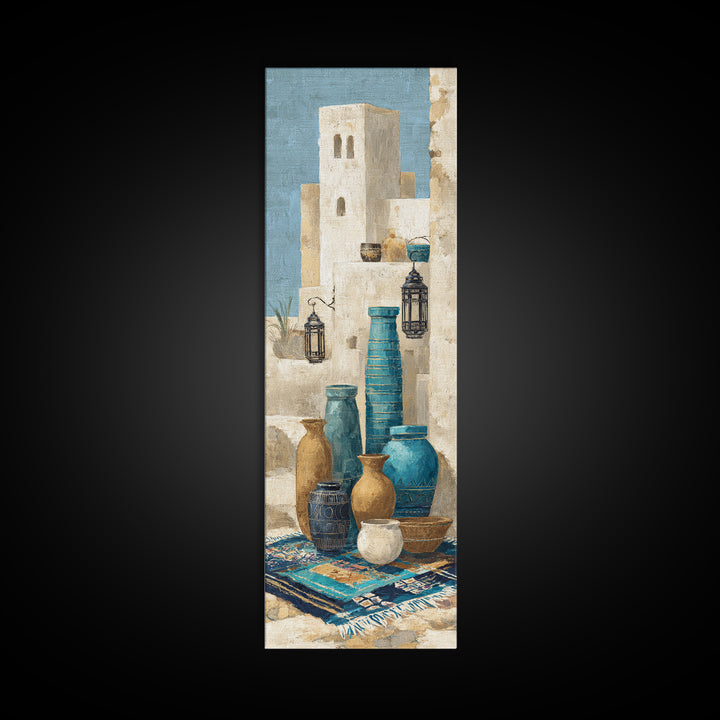 Desert Tent with Woven Rugs and Lanterns Canvas Print, Moroccan Art, Modern Decor, Living Room Decor, Fine Art, Marrakesh, MOR-1x3-26