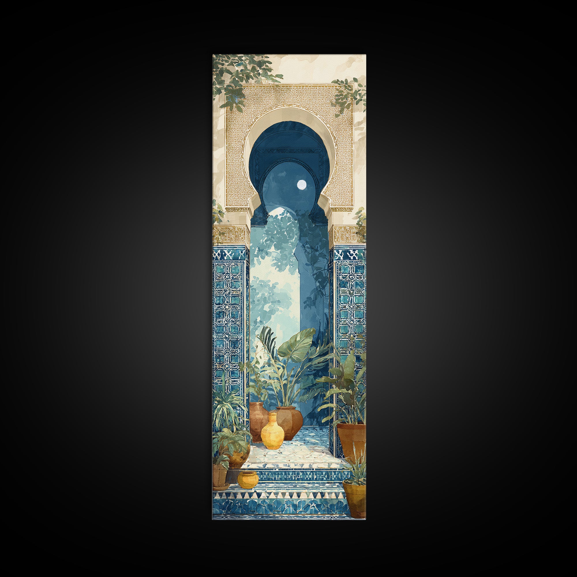 Moroccan Arch Framing a Moonlit Sky Framed Canvas Print, Moroccan Art, Printable, Living Room Decor, Fine Art, Marrakesh, MOR-1x3-4