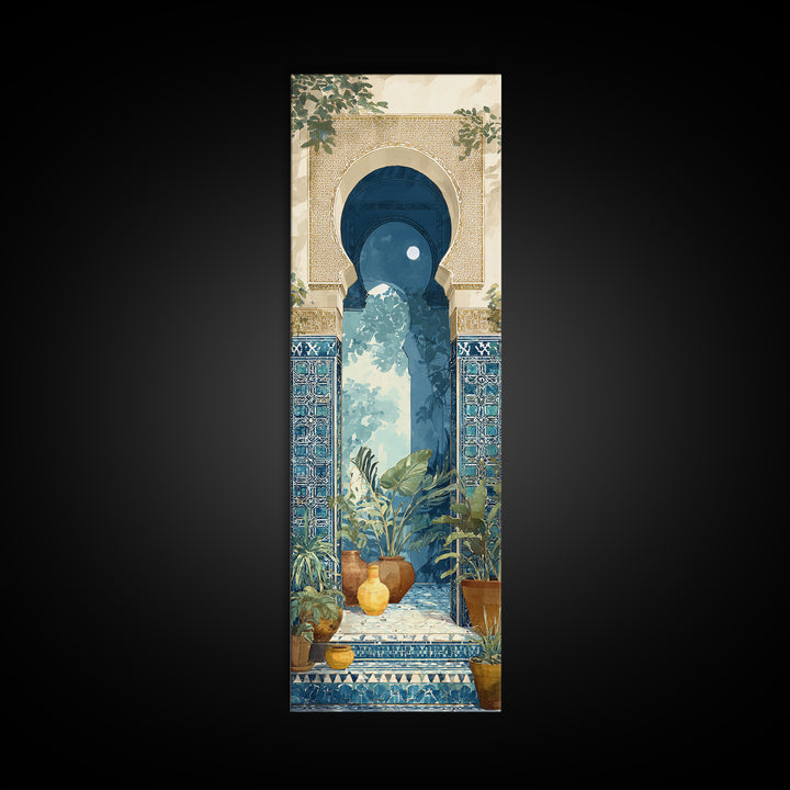 Moroccan Arch Framing a Moonlit Sky Framed Canvas Print, Moroccan Art, Printable, Living Room Decor, Fine Art, Marrakesh, MOR-1x3-4