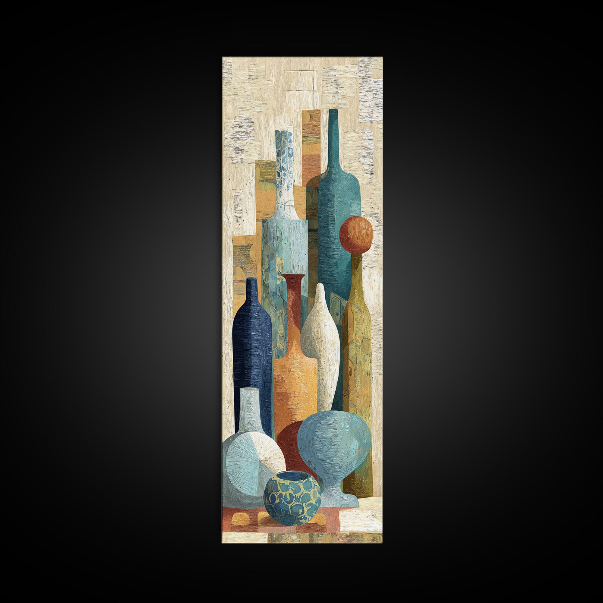 Blue City Alley Rendered as Painterly Shapes Framed Canvas Print, Moroccan Art, Wall Art, Living Room Decor, Abstract Art, MOR-1x3-66