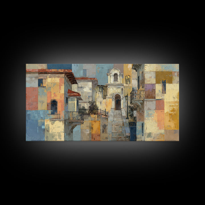 Blue City Alley Rendered as Painterly Shapes Canvas Print, Moroccan Art, Art, Living Room Decor, Fine Art, Marrakesh, MOR-2x1-2