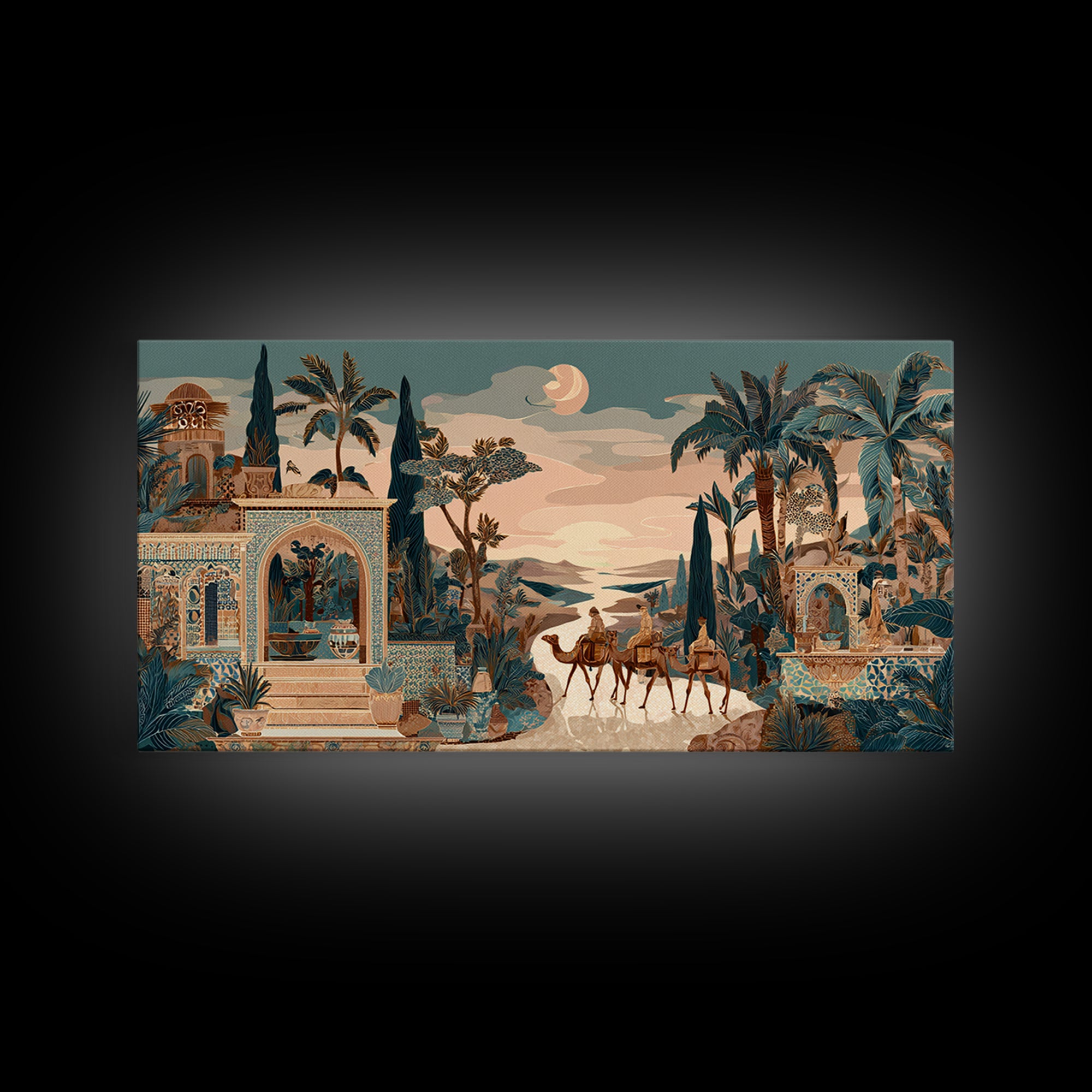 Desert Camel Caravan Framed Canvas Print, Moroccan Art, Boho Wall Art, Living Room Decor, Fine Art, Marrakesh, Map Wall Art, MOR-2x1-23