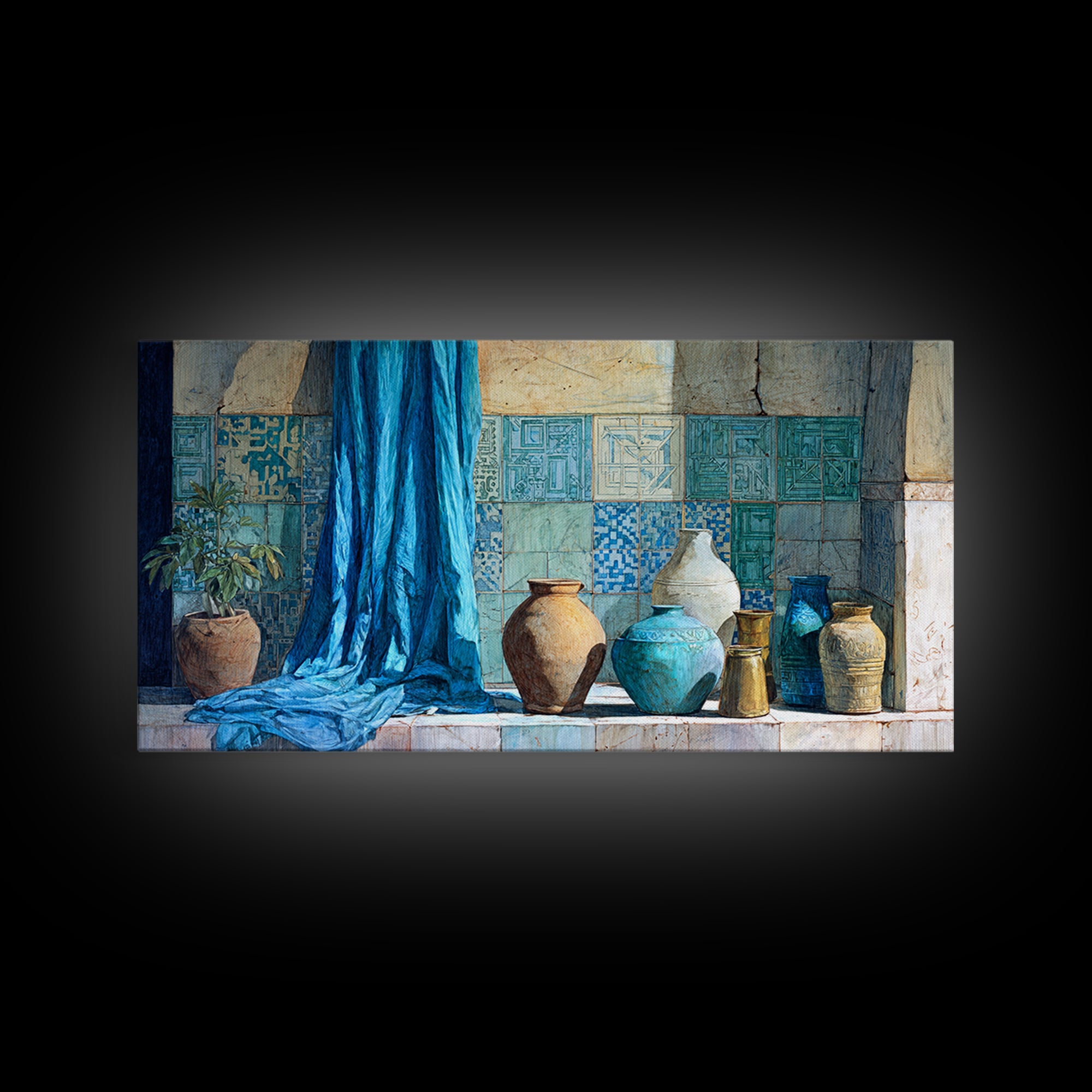 Tuareg Blue Scarf Portrait Framed Canvas Print, Moroccan Art, Contemporary Art, Living Room Decor, Fine Art, Marrakesh, MOR-2x1-38