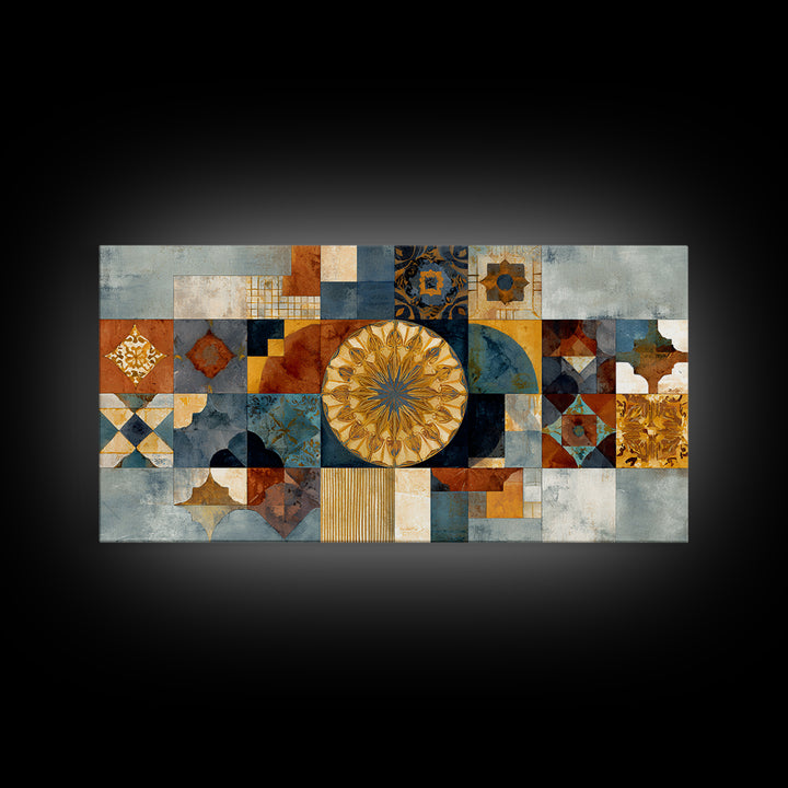 Gold Geometric Sunburst Canvas Print, Moroccan Art, Minimalist Decor, Living Room Decor, Fine Art, Marrakesh, Boho Wall Art, MOR-2x1-44