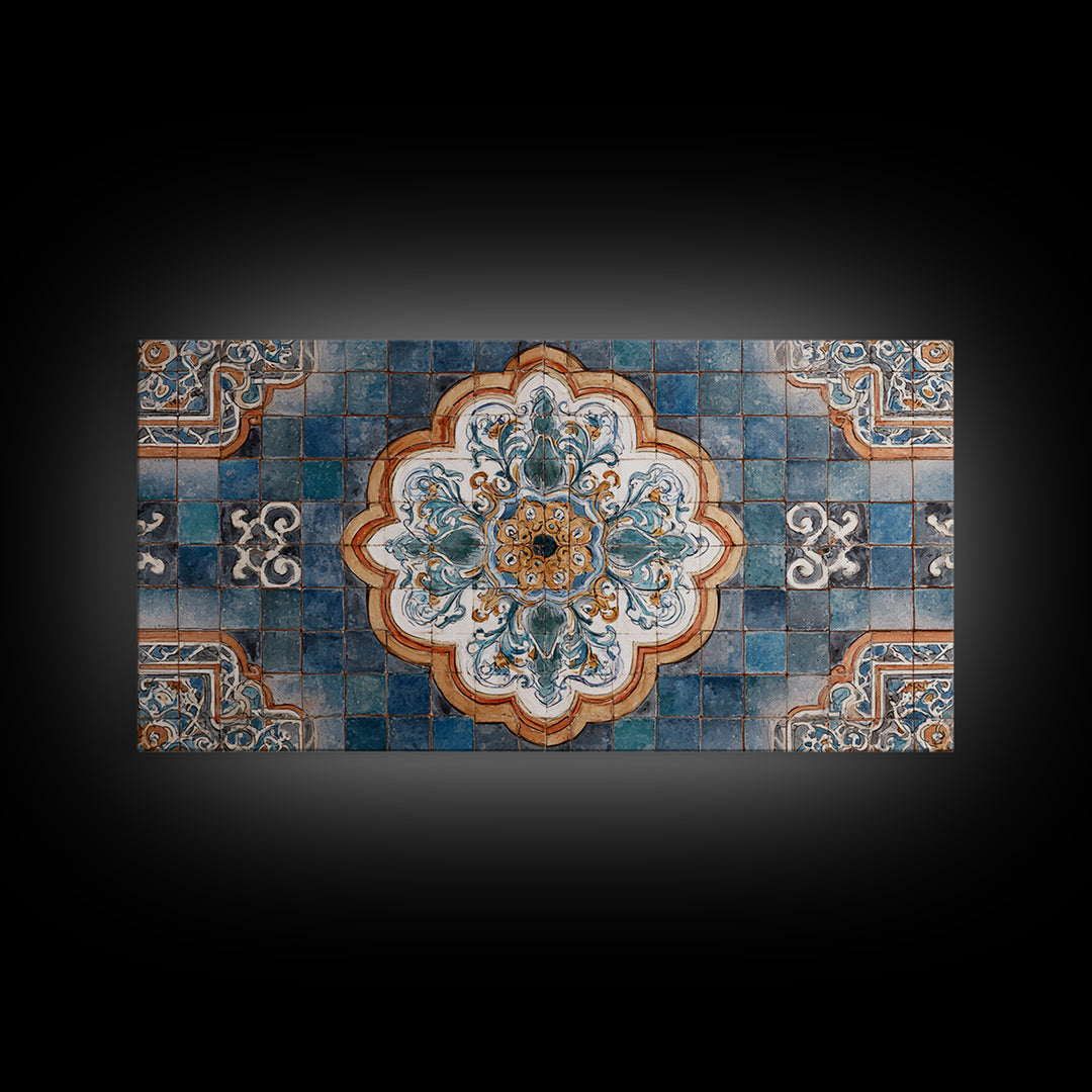 Ornate Zellige Tile Pattern Framed Canvas Print, Moroccan Art, African Art, Living Room Decor, Marrakesh, Neutral Decor, MOR-2x1-45