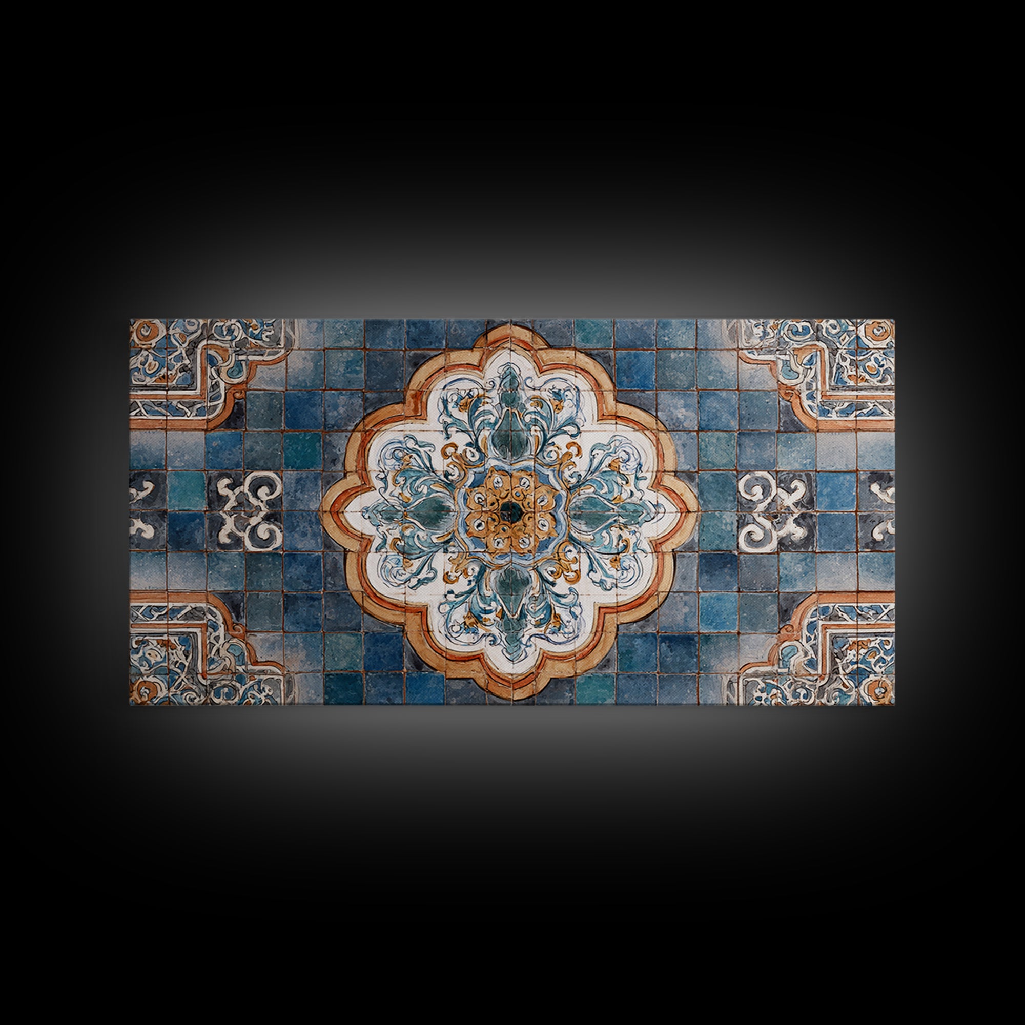 Ornate Zellige Tile Pattern Framed Canvas Print, Moroccan Art, African Art, Living Room Decor, Marrakesh, Neutral Decor, MOR-2x1-45
