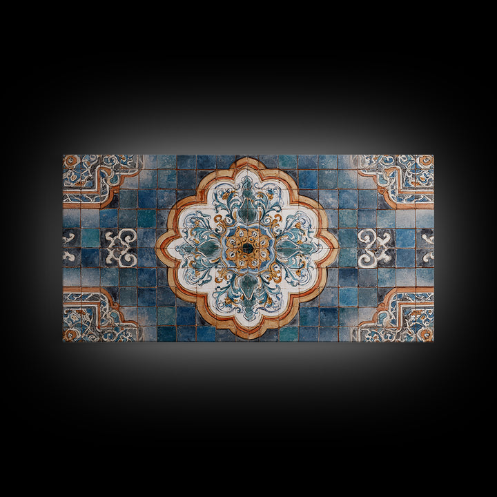 Ornate Zellige Tile Pattern Framed Canvas Print, Moroccan Art, African Art, Living Room Decor, Marrakesh, Neutral Decor, MOR-2x1-45