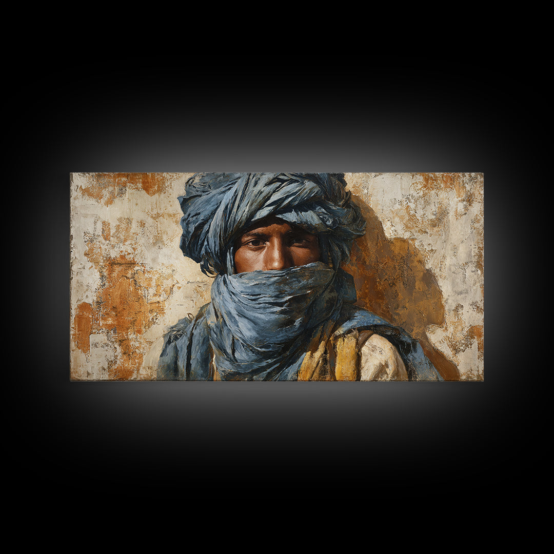 Tuareg Blue Scarf Portrait Canvas Print, Moroccan Art, Living Room Decor, Oil Painting, Marrakesh 162, Set of Prints, MOR-2x1-62