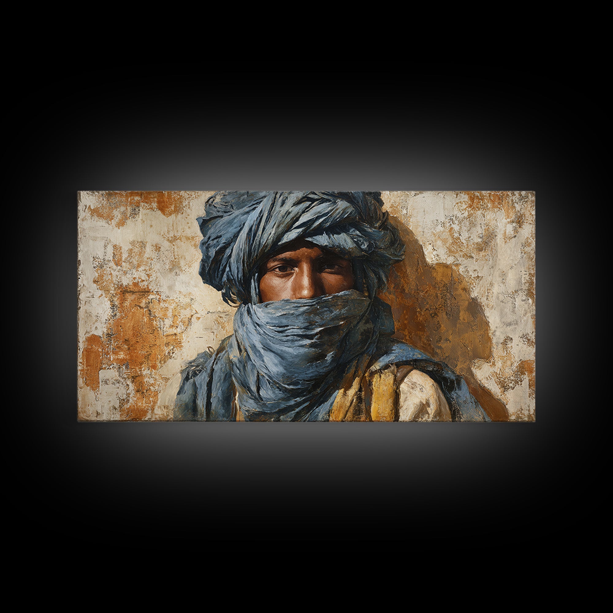 Tuareg Blue Scarf Portrait Canvas Print, Moroccan Art, Living Room Decor, Oil Painting, Marrakesh 162, Set of Prints, MOR-2x1-62
