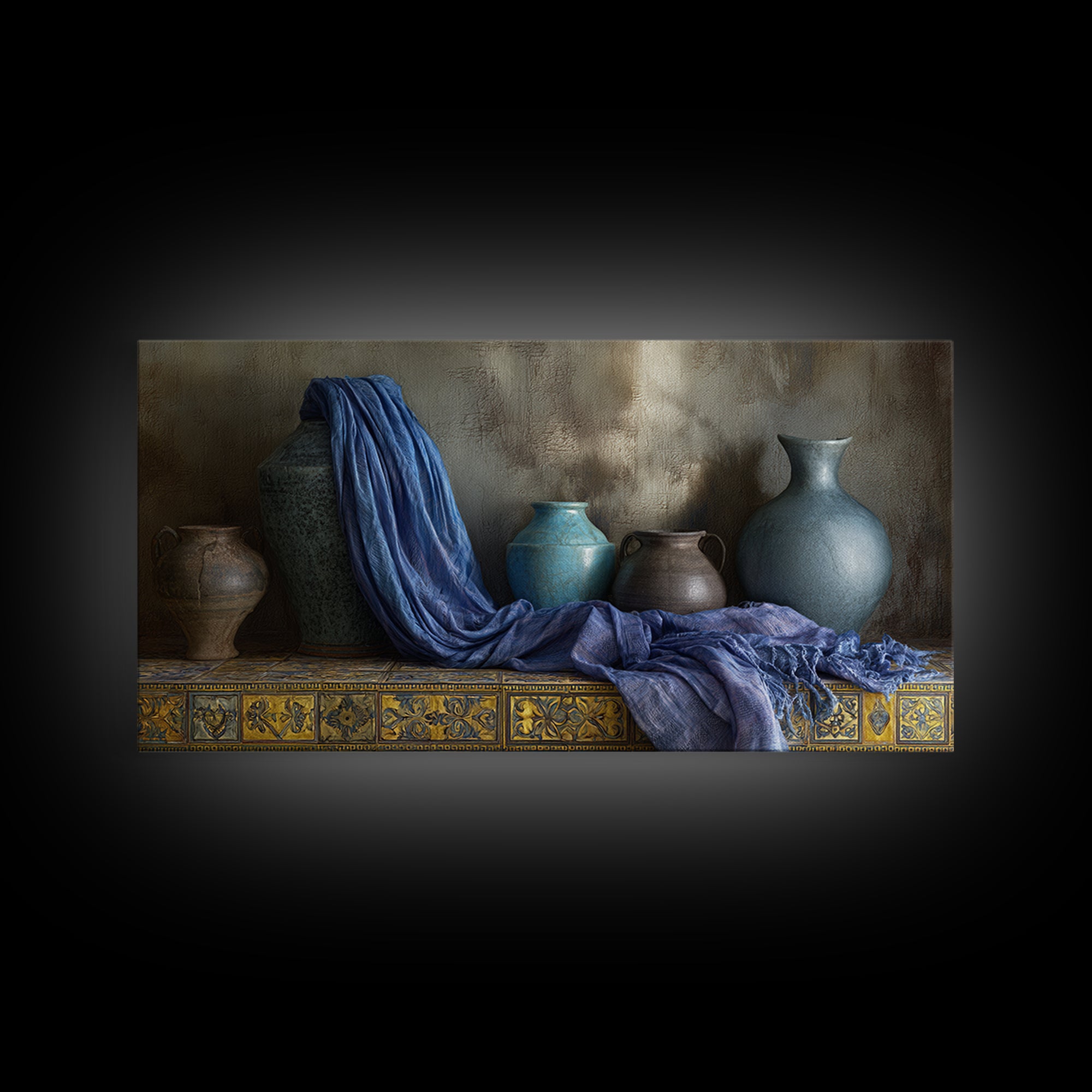 Tuareg Blue Scarf Portrait Framed Canvas Print, Moroccan Art, Living Room Decor, Marrakesh, Travel Poster, Map Wall Art, MOR-2x1-86