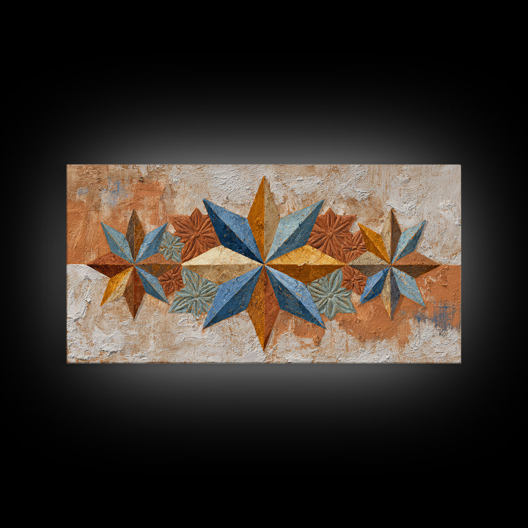 Geometric Star Motif Framed Canvas Print, Moroccan Art, Neutral Wall Art, Living Room Decor, Abstract Art, Marrakesh, MOR-2x1-97