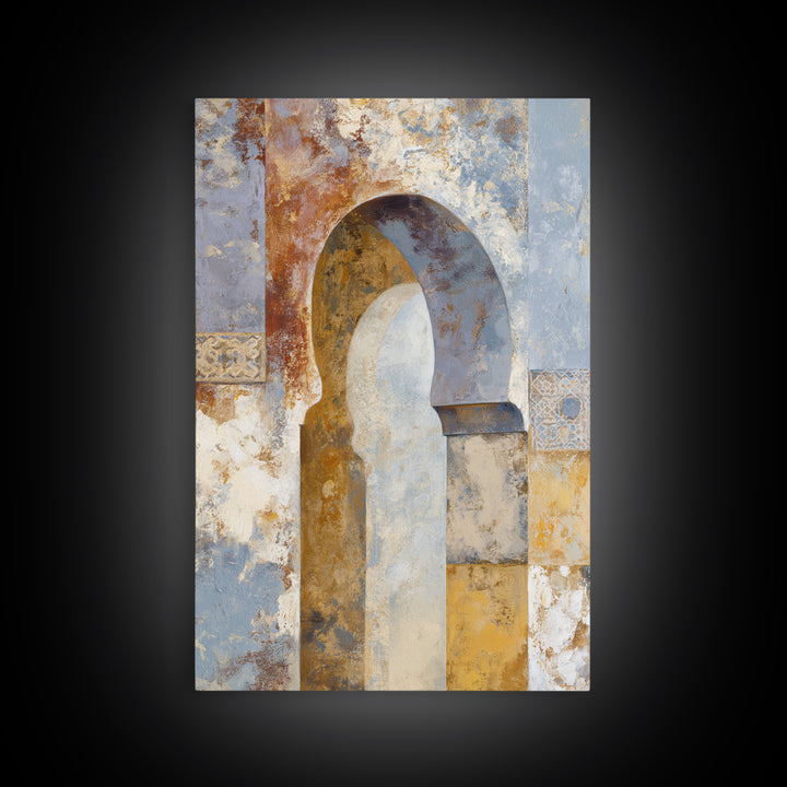 Moroccan Arch Framing a Moonlit Sky Framed Canvas Print, Moroccan Art, Contemporary Art, Living Room Decor, Fine Art, Marrakesh, MOR-2x3-24