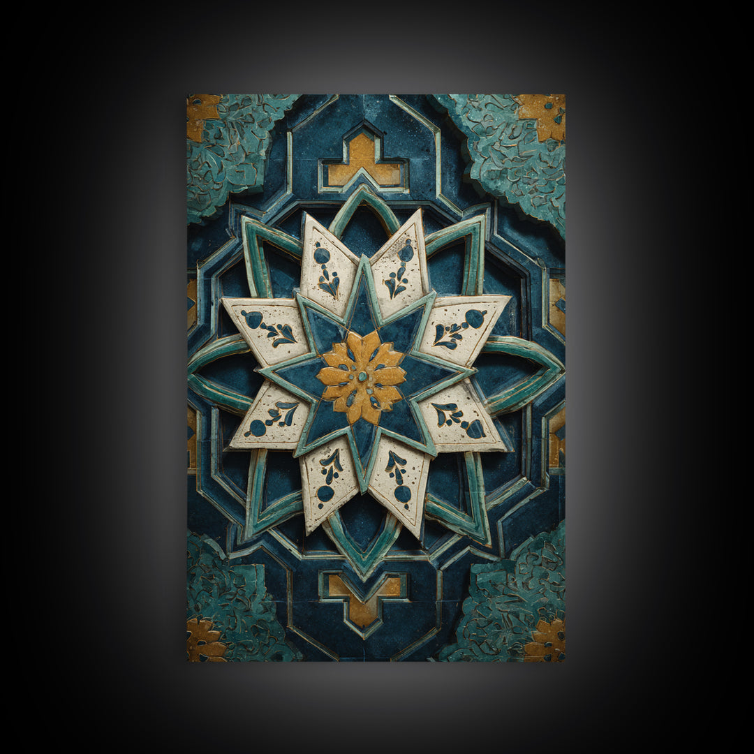 Geometric Star Motif Canvas Print, Moroccan Art, Map Wall Art, Living Room Decor, Fine Art, Marrakesh, Luxury Decor, MOR-2x3-61