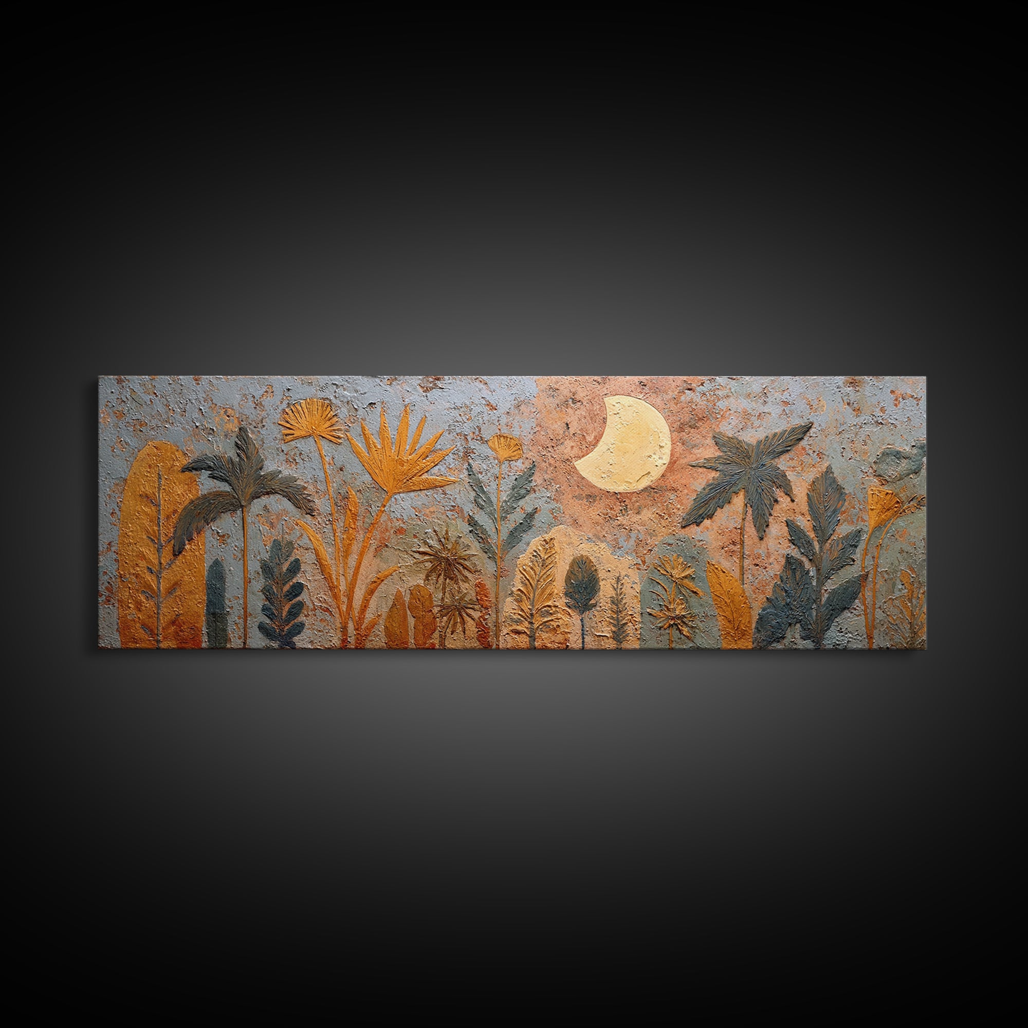 Camel Silhouette Beneath Crescent Moon Canvas Print, Moroccan Art, Luxury Decor, Living Room Decor, Fine Art, Marrakesh, MOR-3x1-3