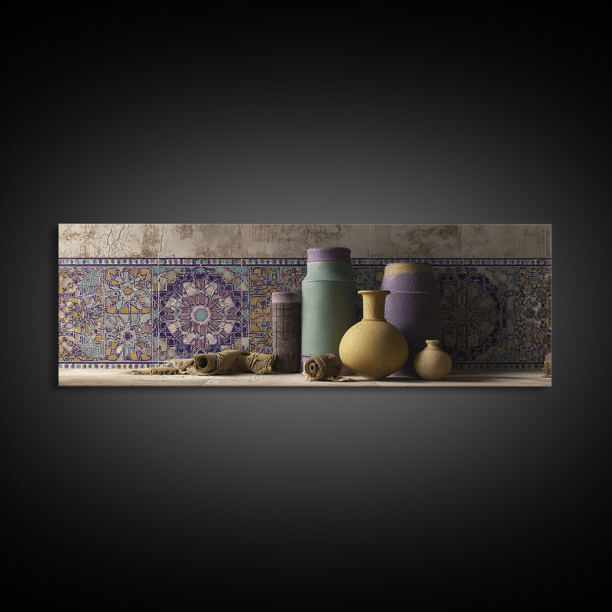 Islamic Geometric Rosette Framed Canvas Print, Moroccan Art, Contemporary Art, Living Room Decor, Fine Art, Marrakesh, MOR-3x1-52
