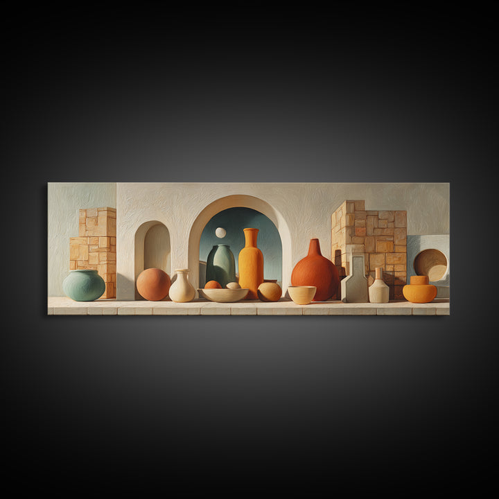 Moroccan Arch Framing a Moonlit Sky Framed Canvas Print, Moroccan Art, Wall Art, Living Room Decor, Fine Art, Marrakesh, MOR-3x1-56