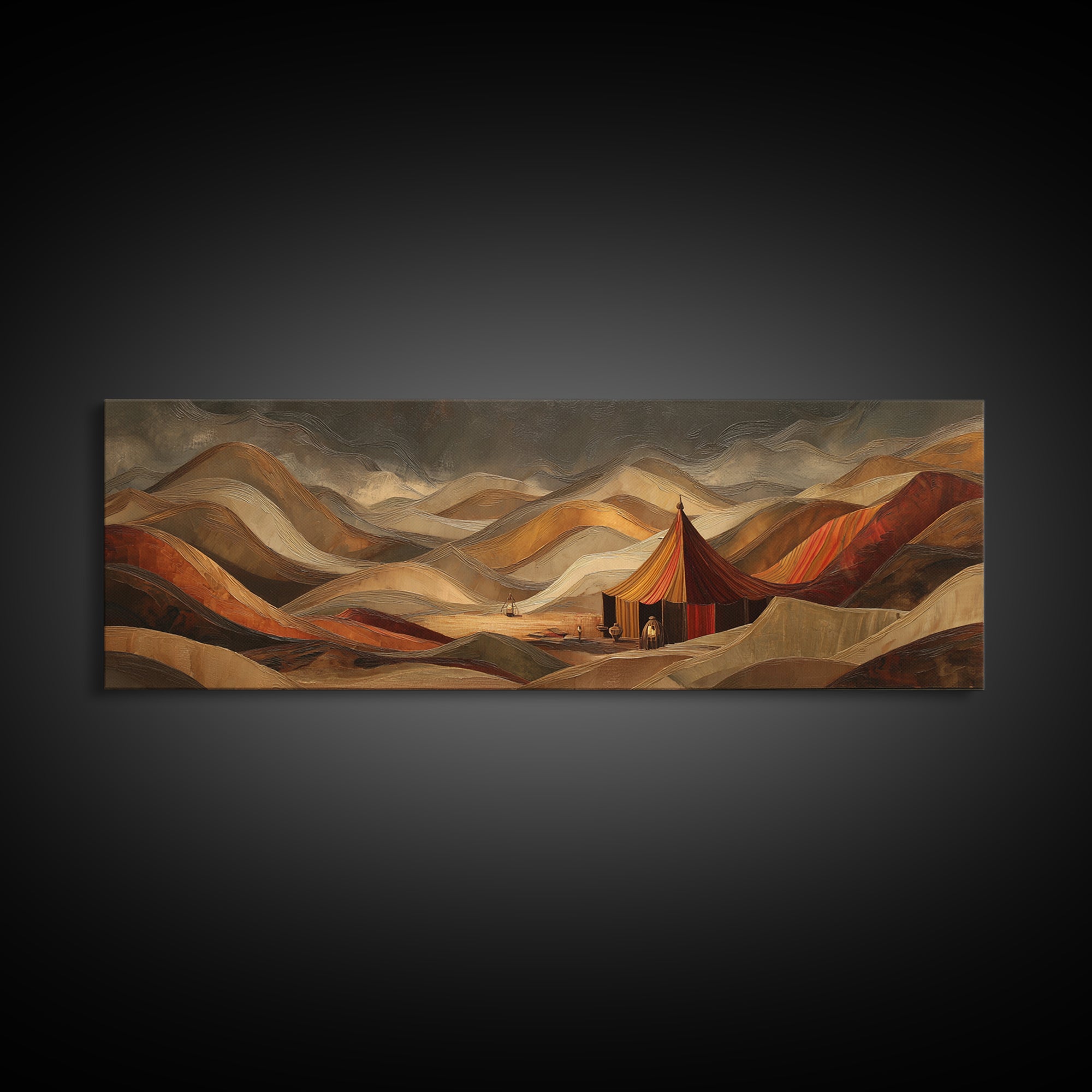 Sahara Dune Waves Framed Canvas Print, Moroccan Art, Printable, Living Room Decor, Oil Painting, Marrakesh, African Art, MOR-3x1-84