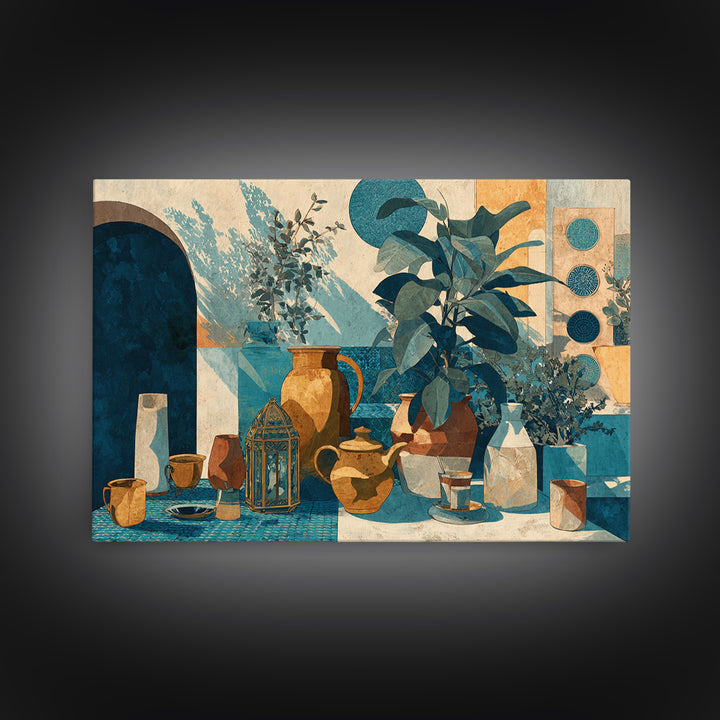 Brass Lantern Still Life Casting Lace Shadows Canvas Print, Moroccan Art, Luxury Decor, Living Room Decor, Oil Painting, MOR-3x2-61