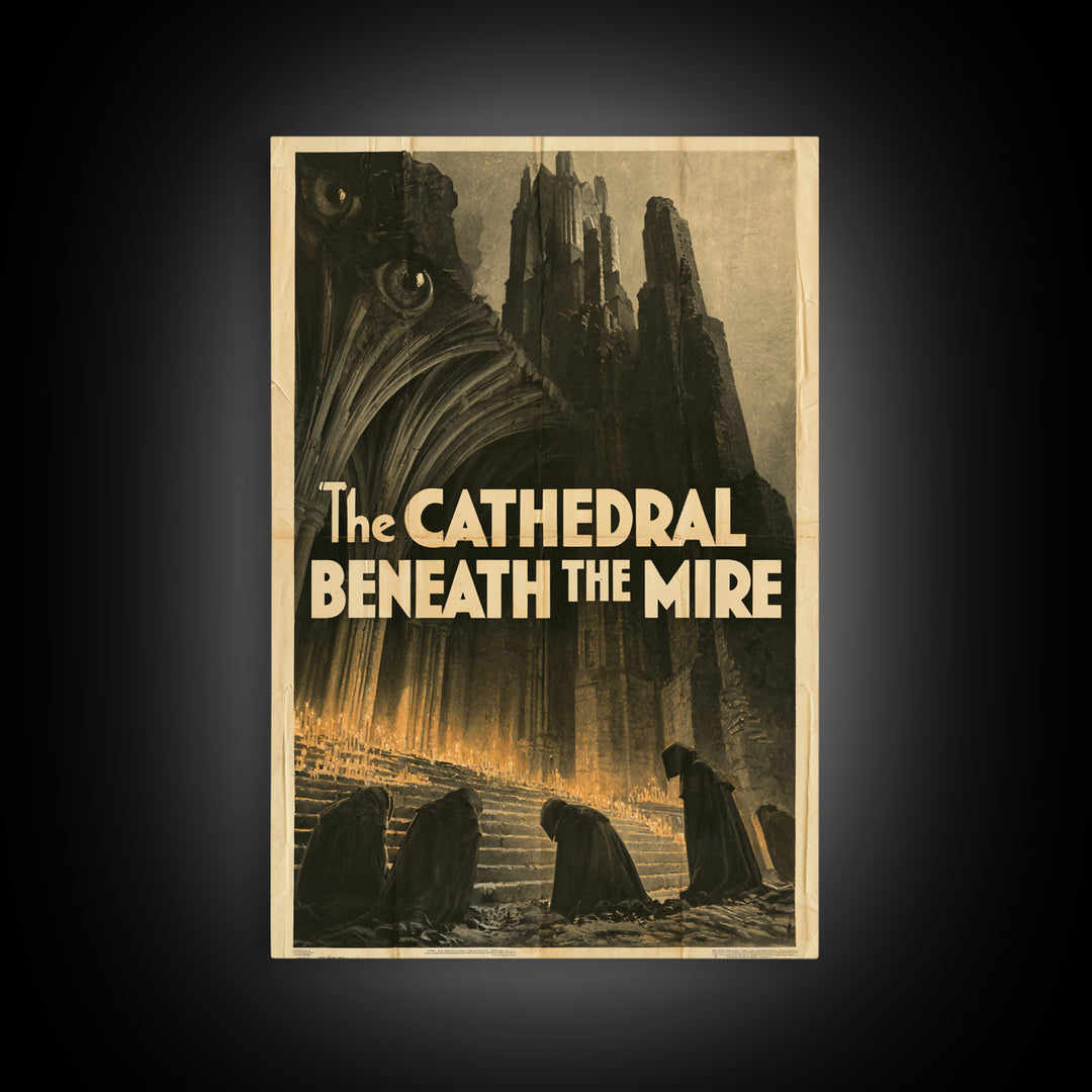 The Cathedral Beneath The Mire, English Language Horror Movie Poster, 1930s Horror Art, Gothic Cinema Wall Art, Canvas Print