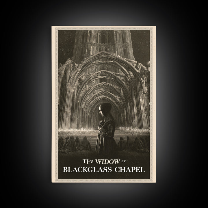 The Widow At Blackglass Chapel, English Language Horror Movie Poster, Gothic Engraving Art, Retro Horror Movie Art, Canvas Print