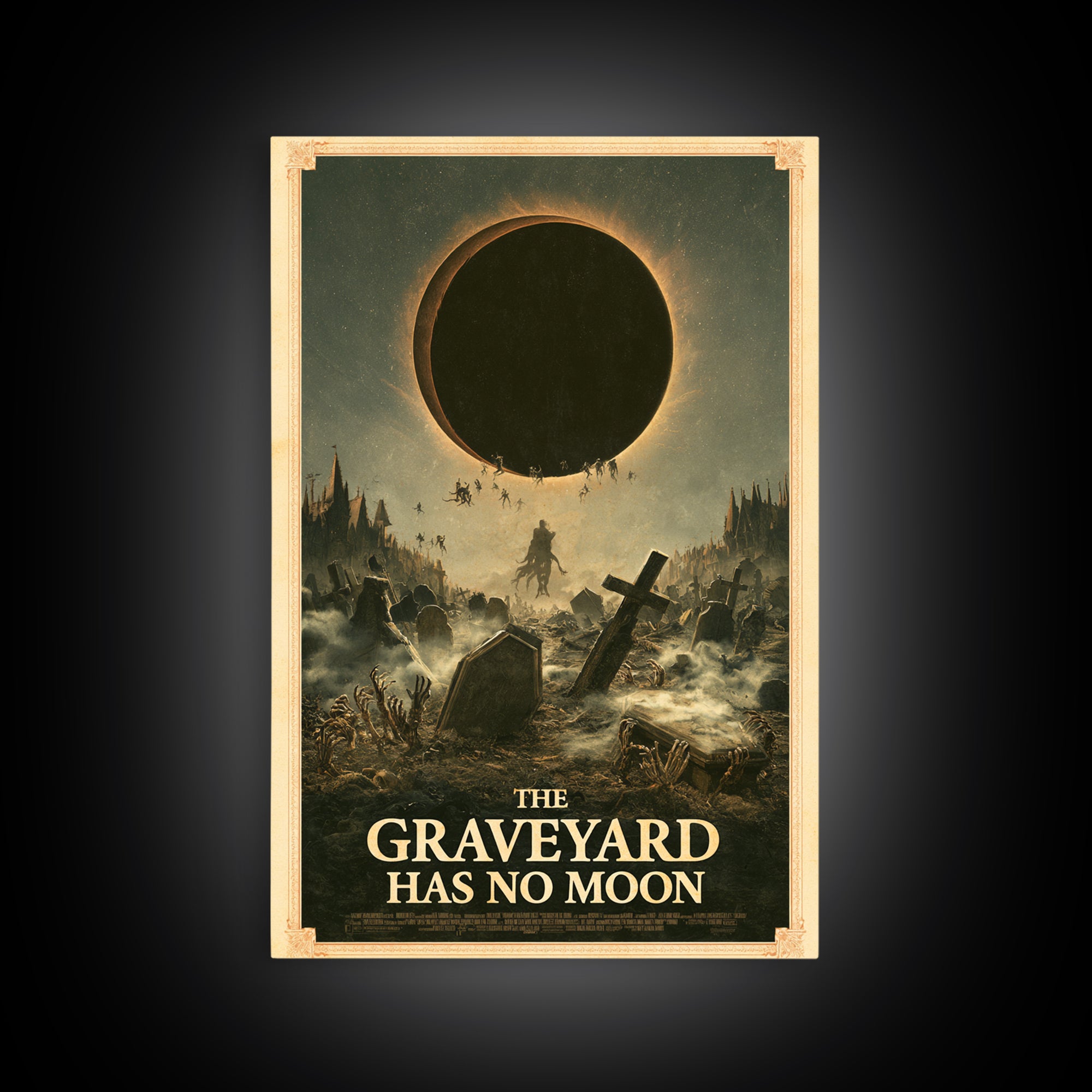 The Graveyard Has No Moon, English Language Horror Movie Poster, Gothic Nightmare Art, Retro Horror Movie Art, Framed Canvas Print