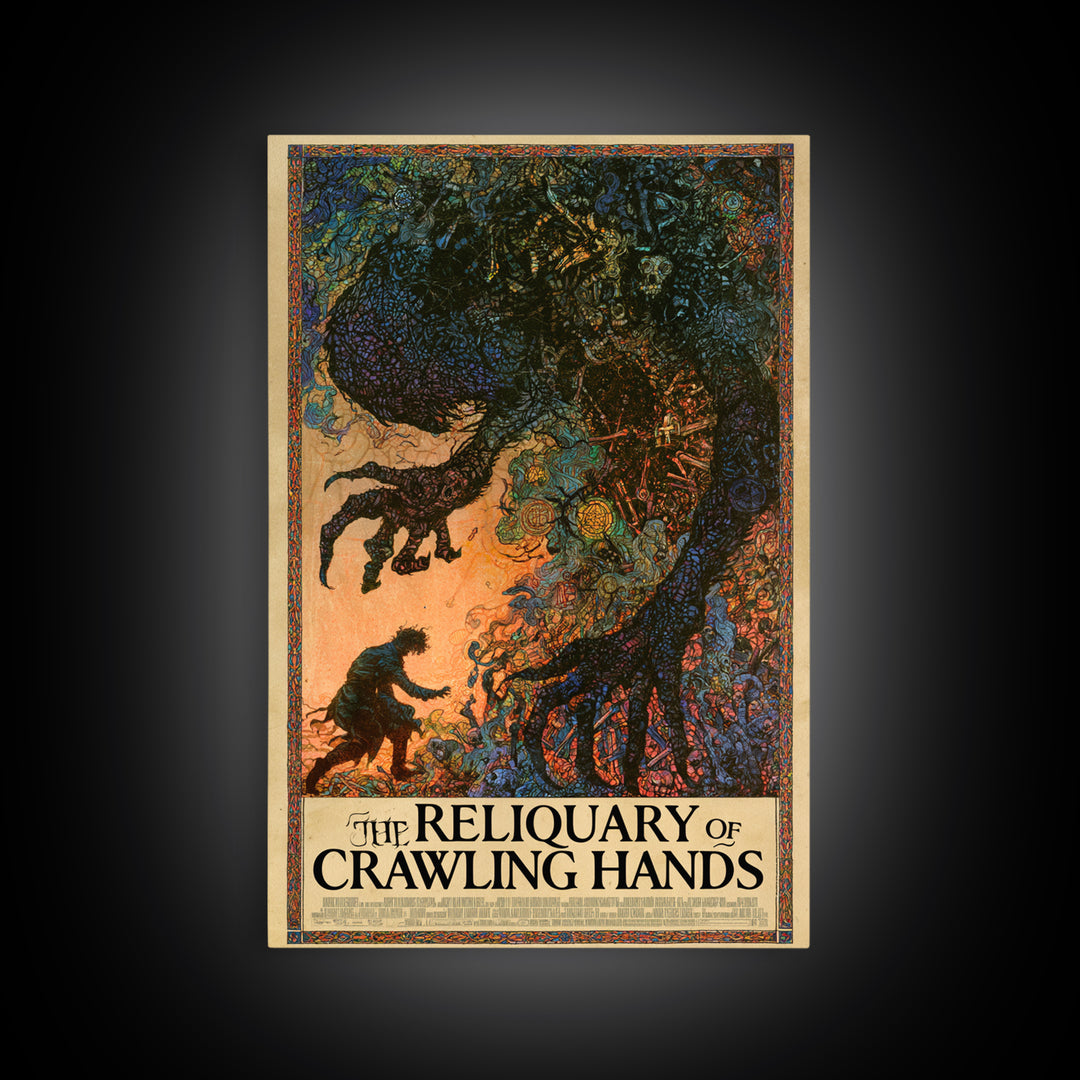The Reliquary Of Crawling Hands, English Language Horror Movie Poster, Stained Glass Gothic Art, Classic Monster Poster, Horror Wall Decor