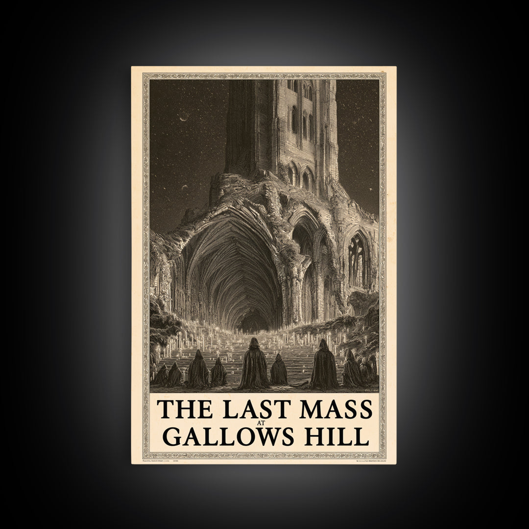 The Last Mass At Gallows Hill, English Language Horror Movie Poster, Gothic Engraving Art, Classic Monster Poster, Canvas Print