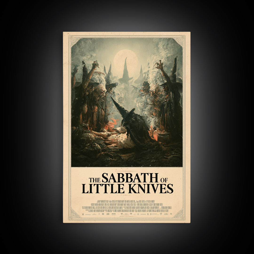 The Sabbath Of Little Knives, English Language Horror Movie Poster, Gothic Nightmare Art, Gothic Cinema Wall Art, Framed Canvas Print