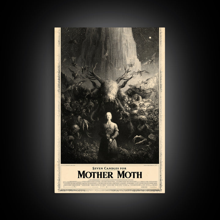 Seven Candles For Mother Moth, English Language Horror Movie Poster, Gothic Engraving Art, Retro Horror Movie Art, Framed Canvas Print