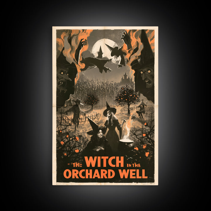 The Witch In The Orchard Well, English Language Horror Movie Poster, 1930s Horror Art, Gothic Cinema Wall Art, Canvas Print