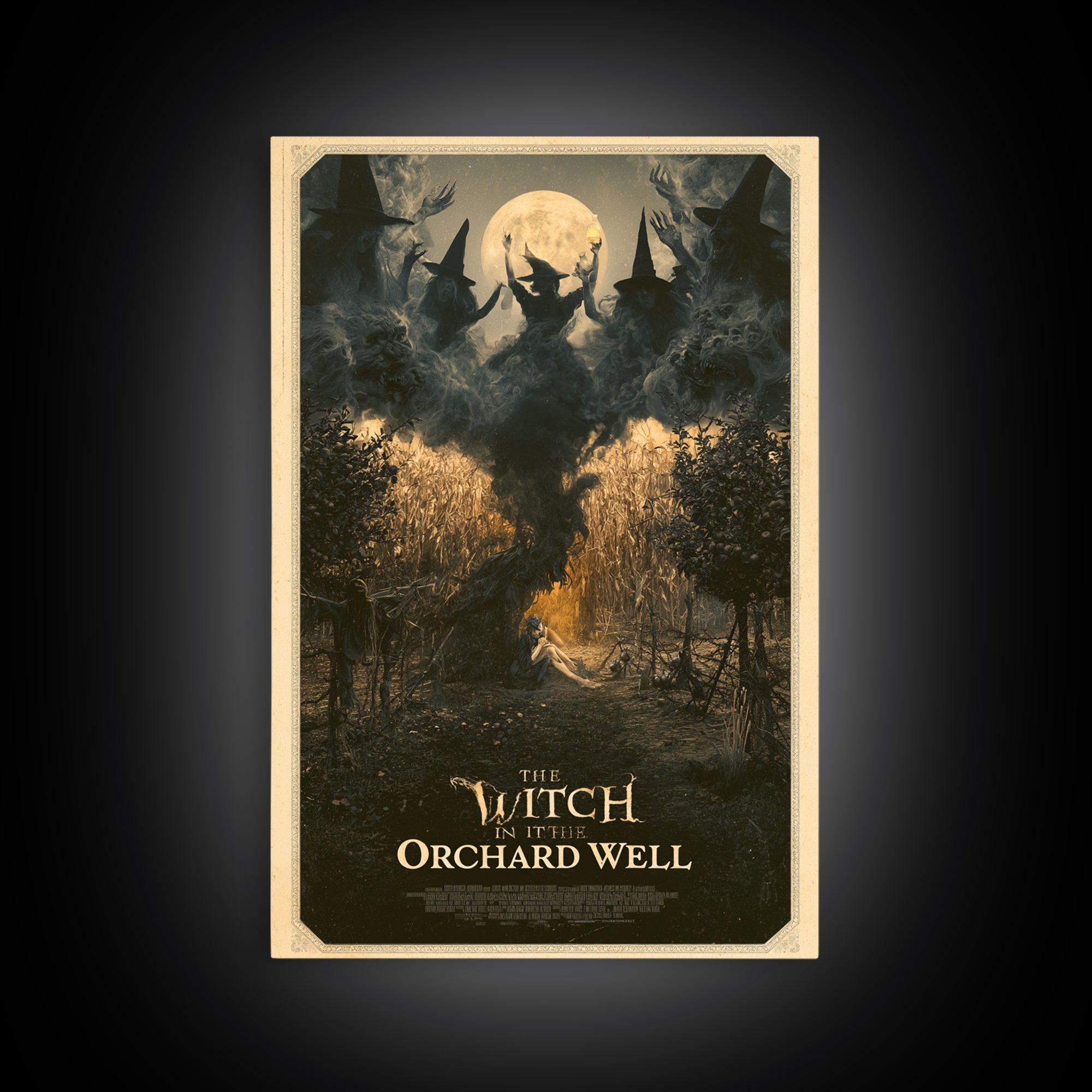 The Witch In The Orchard Well, English Language Horror Movie Poster, Gothic Nightmare Art, Retro Horror Movie Art, Canvas Print