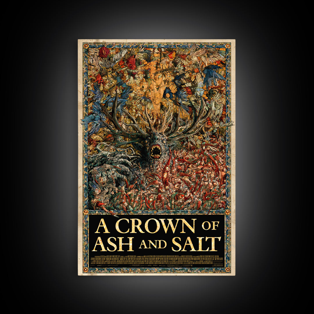 A Crown Of Ash And Salt, English Language Horror Movie Poster, Stained Glass Gothic Art, Retro Horror Movie Art, Canvas Print