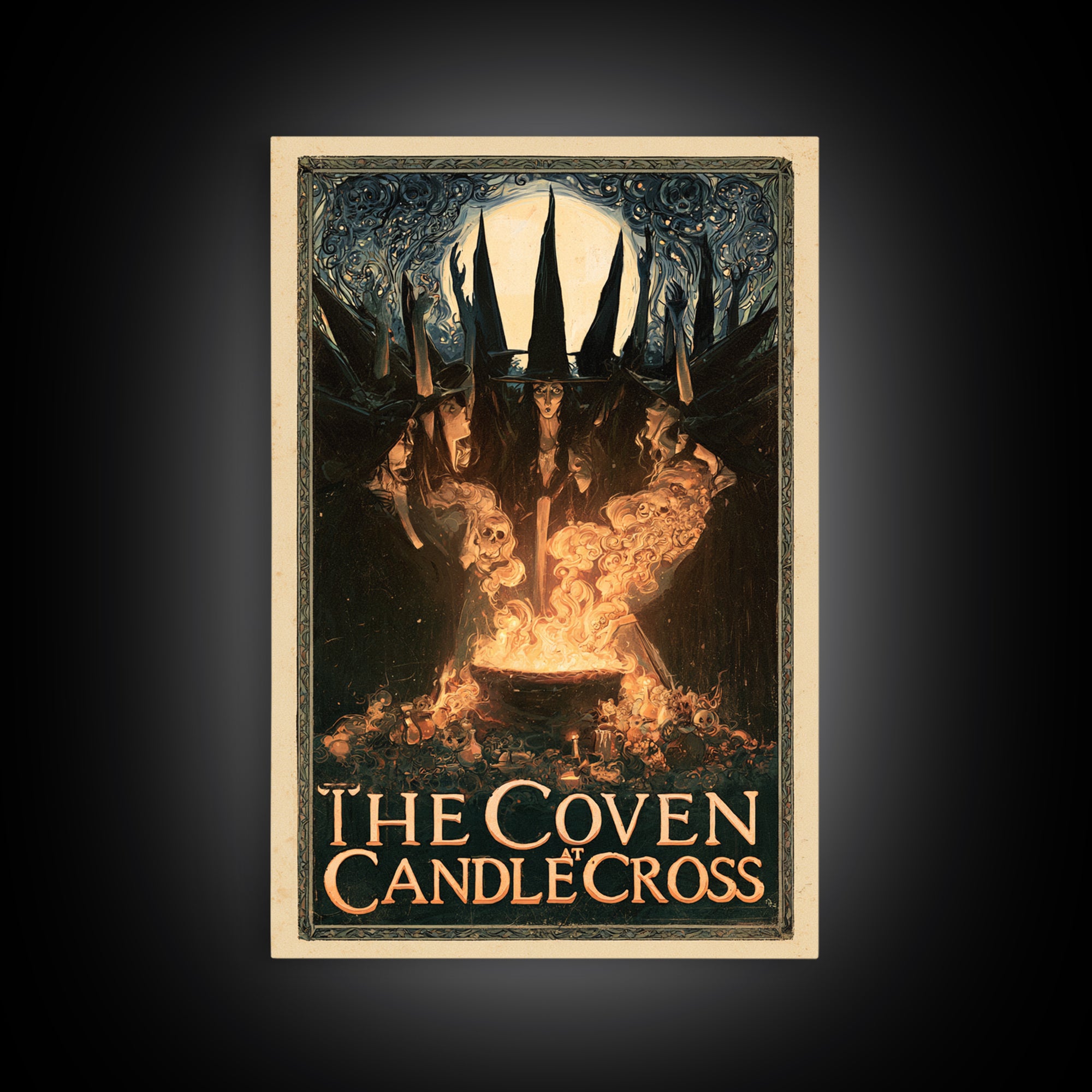 The Coven At Candlecross, English Language Horror Movie Poster, Stained Glass Gothic Art, Cult Horror Poster, Canvas Print