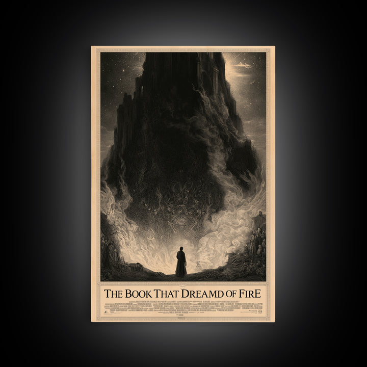 The Book That Dreamed Of Fire, English Language Horror Movie Poster, Gothic Engraving Art, Gothic Cinema Wall Art, Framed Canvas Print