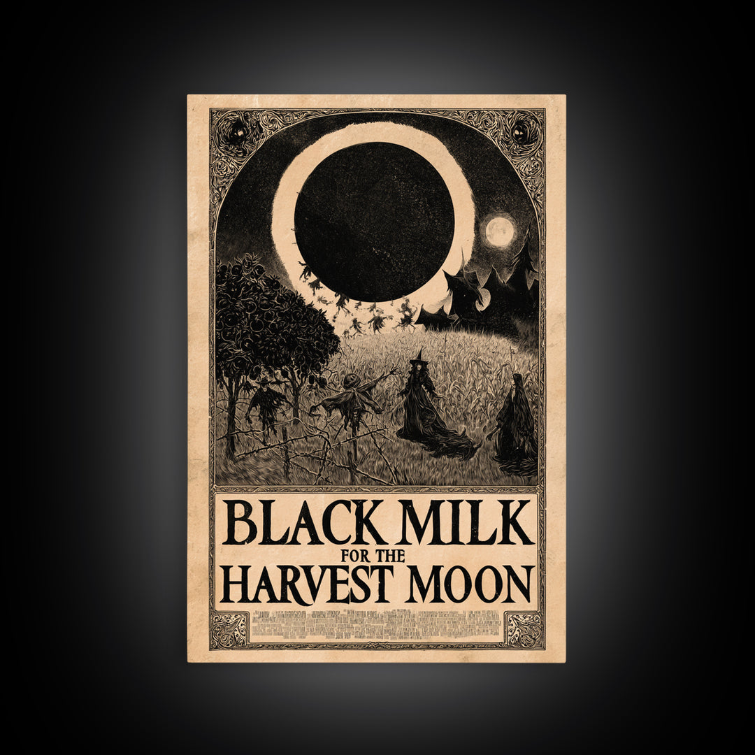 Black Milk For The Harvest Moon, English Language Horror Movie Poster, Decadent Line Art, Classic Monster Poster, Canvas Print