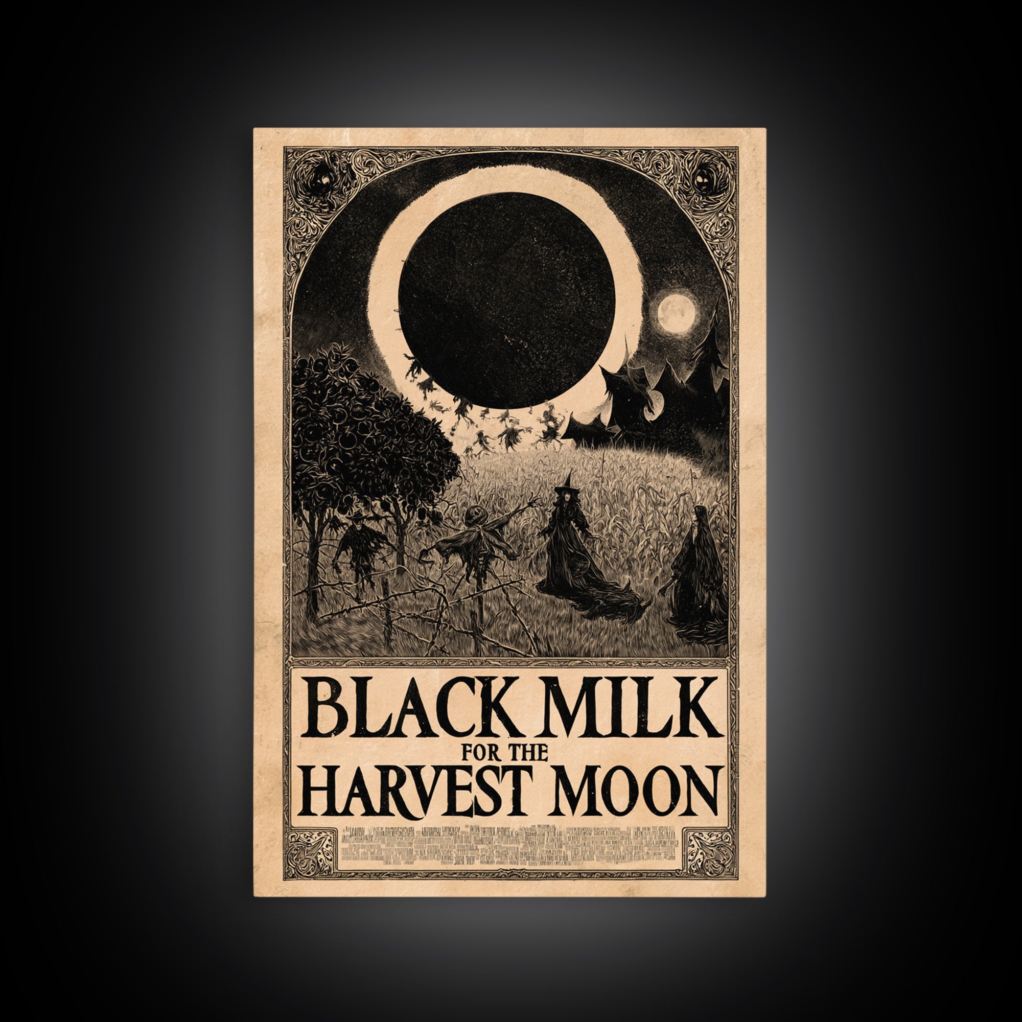 Black Milk For The Harvest Moon, English Language Horror Movie Poster, Decadent Line Art, Classic Monster Poster, Canvas Print