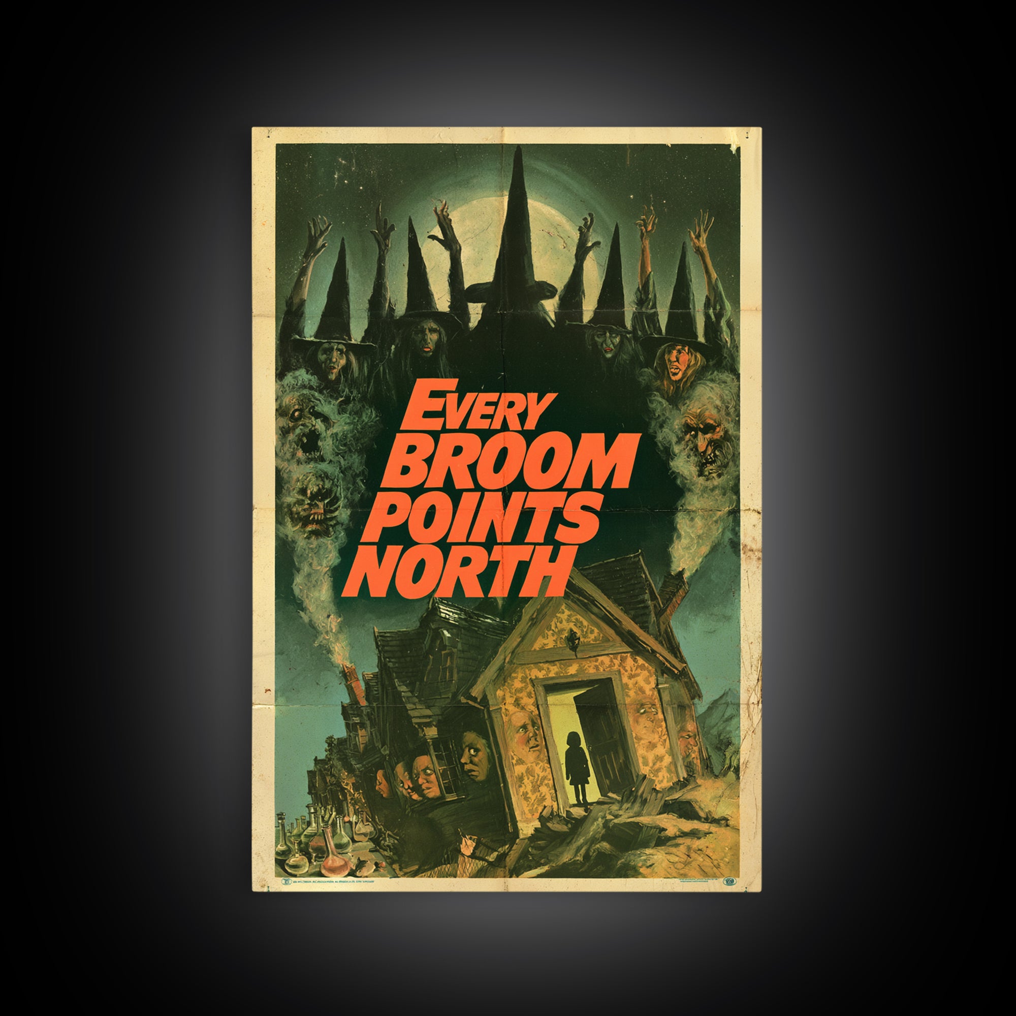 Every Broom Points North, English Language Horror Movie Poster, 1970s Horror Art, Retro Horror Movie Art, Framed Canvas Print