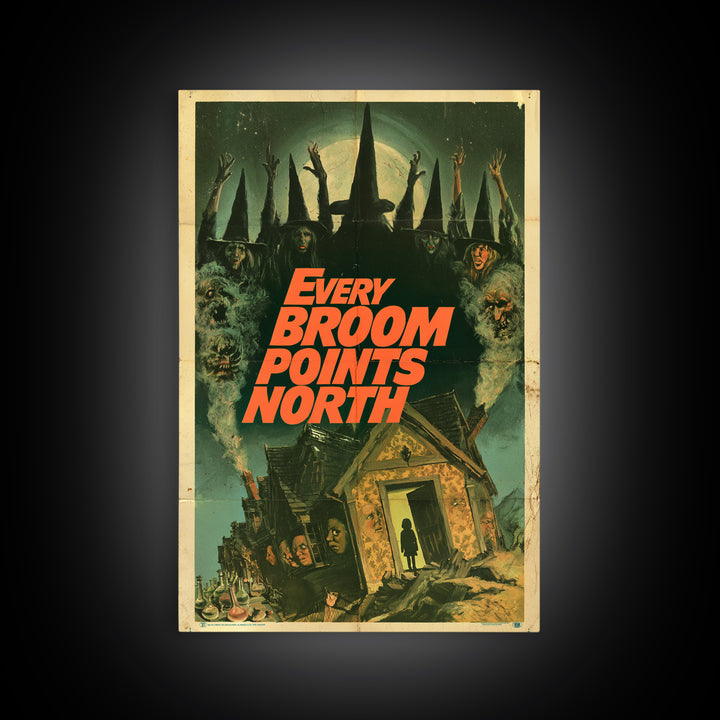 Every Broom Points North, English Language Horror Movie Poster, 1970s Horror Art, Retro Horror Movie Art, Framed Canvas Print